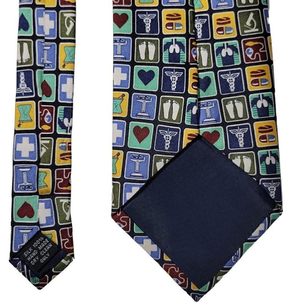 Wild Ties Mens Neck Tie Medical Symbols Instruments 100% Silk Multicolor 60" GUC - Picture 8 of 11